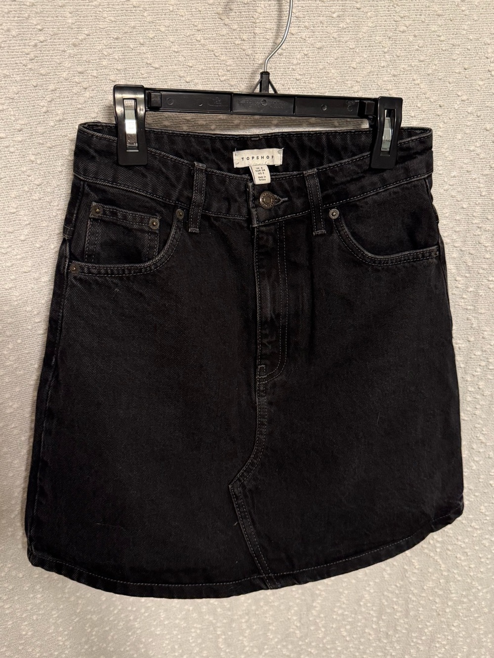 Topshop Black Denim A‑Line Mini Skirt